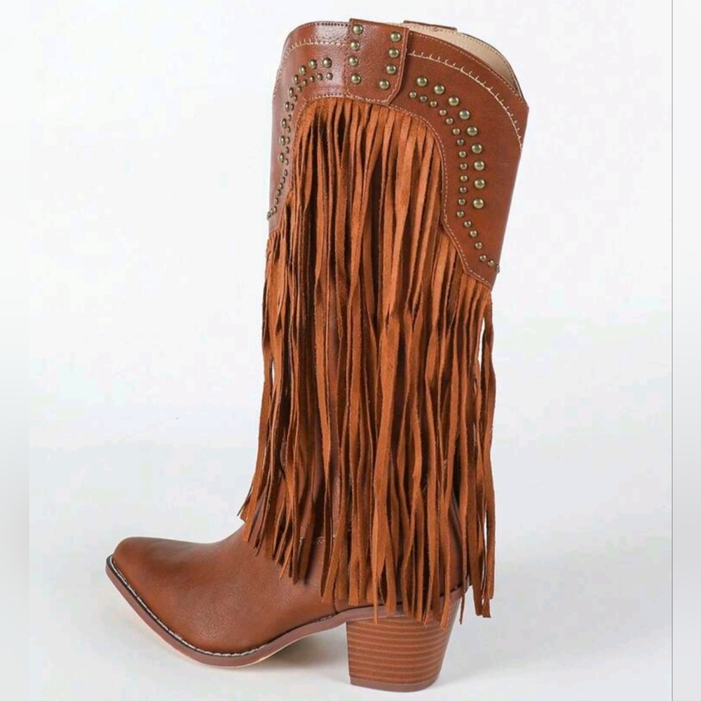 Women's Brown Fringe Western Boots Size 8